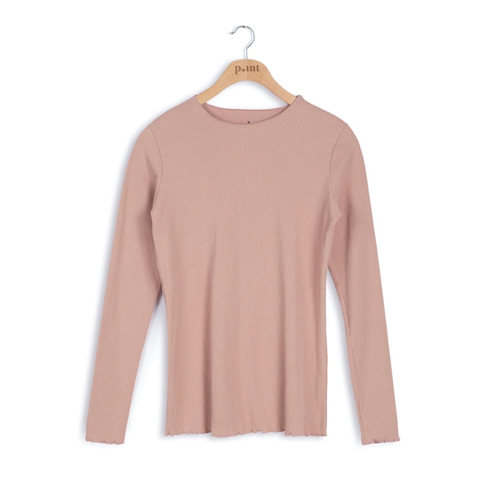 NWOT! Point Taupe Tan Ribbed Knit Wave Top Long Sleeve Lettuce Edge Tee